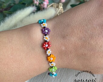 Bracelet with flowers &quot;Daisy&quot; made of glass beads pearl bracelet colorful bright anklet anklet gift