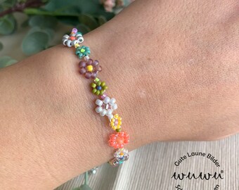 Bracelet with flowers &quot;Daisy&quot; made of glass beads / pearl bracelet colorful pastel / anklet gift boho and hippie style