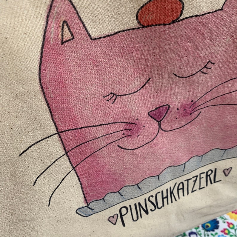 Tas met kattentas jute tas Punchkatzerl lang hengsel afbeelding 4