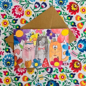 Tarjeta de felicitación de gato tarjeta postal tarjeta de felicitación de regalo