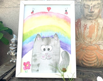 Cat Artprint A4 Rainbow Ladybug