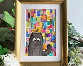 Cat Watercolor Original Hundertwasser Inspiration Art