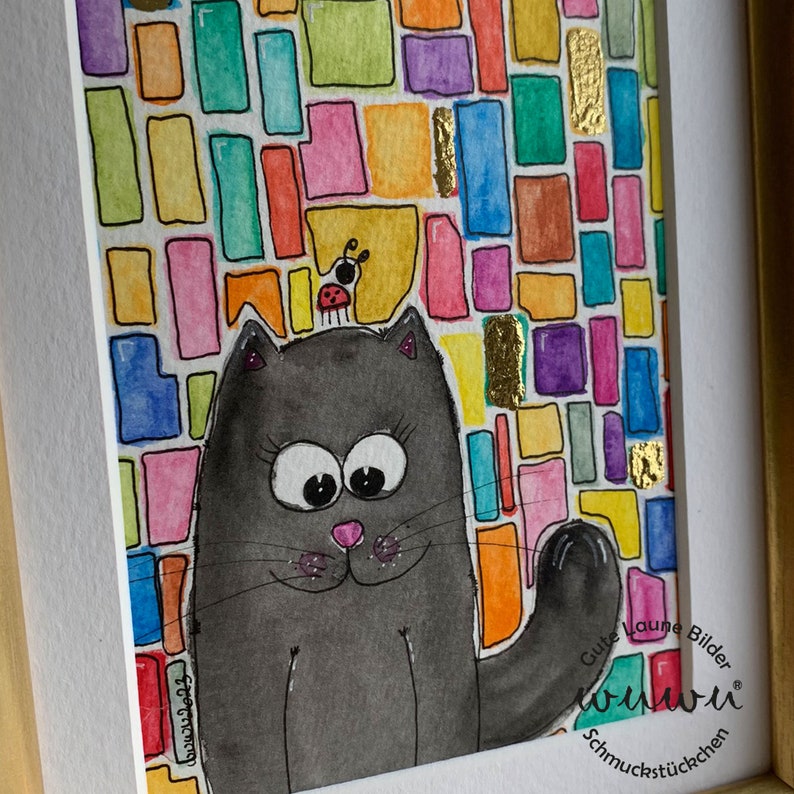 Katze Aquarell Original Hundertwasser Inspiration Kunst Bild 3