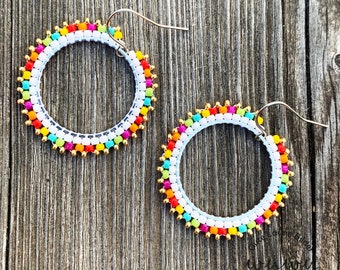 Ohrring Sommer Frühling Glasperlen Statement Kreis Bunt Boho Bohemian