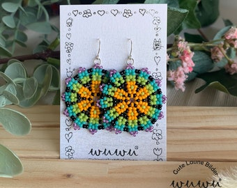 Earring Corna / Glass Beads / Huichol / Mandala / Large Earrings / Flower Earrings