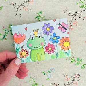 Mini Card Frog Watercolor Birthday Card with Envelope Congratulations Gift
