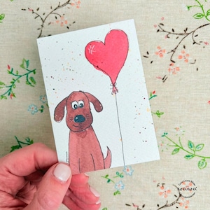 Mini carte chien avec ballon aquarelle carte d'anniversaire avec enveloppe cadeau de félicitations