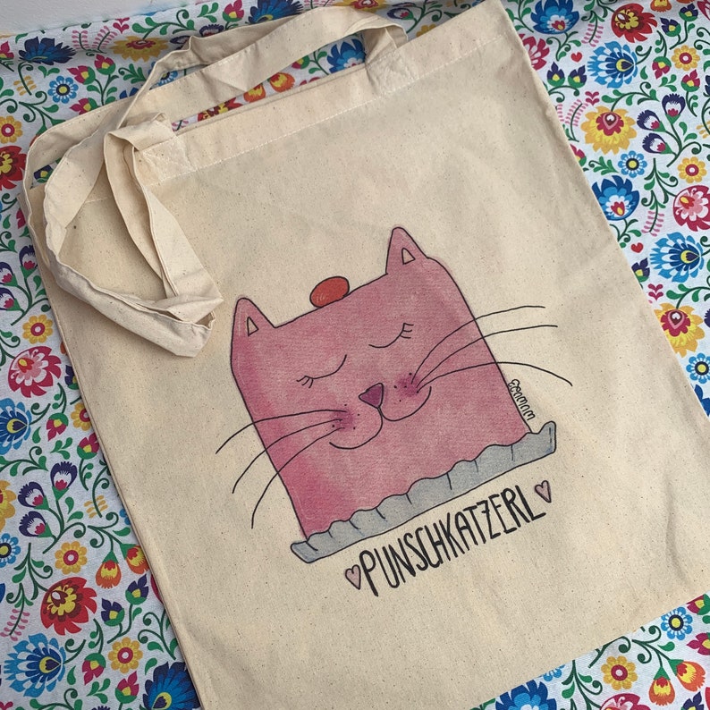 Tas met kattentas jute tas Punchkatzerl lang hengsel afbeelding 2