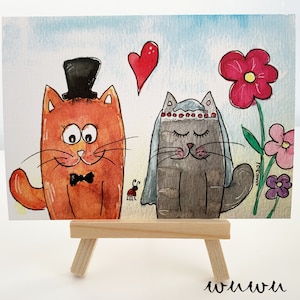 Carte de vœux de mariage Carte de félicitations Amoureux des chats Chat avec enveloppe