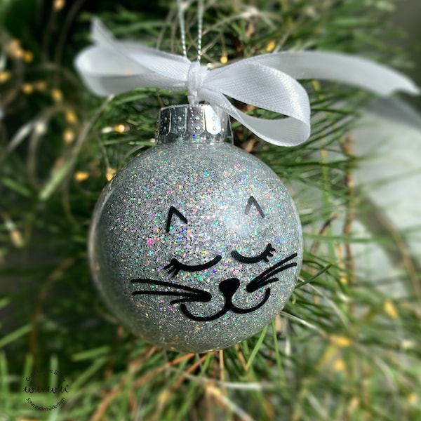 Christmas tree decoration with cat Christmas decoration Christmas ornament Gift for cat lover Christmas tree decoration with cat face