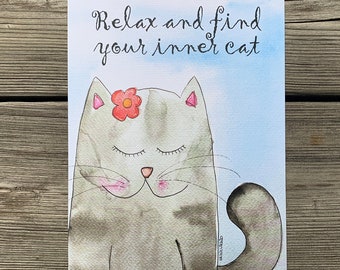 Cat Artprint Mediation Yoga Relaxation