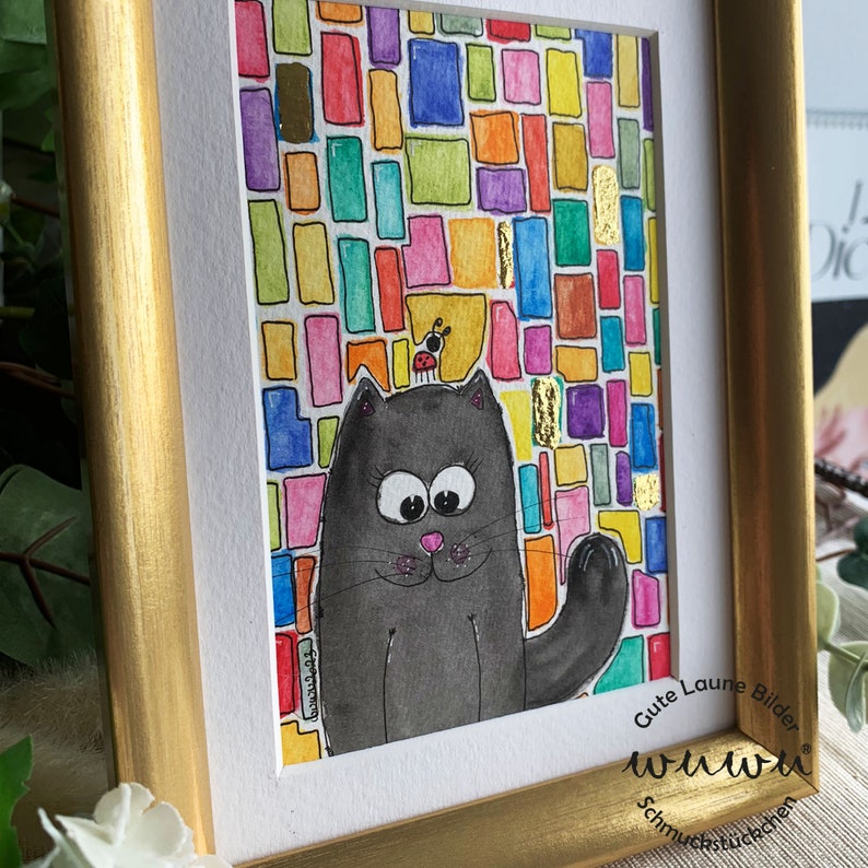 Katze Aquarell Original Hundertwasser Inspiration Kunst Bild 2