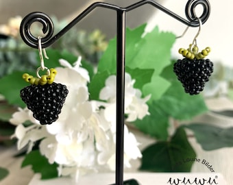 Brombeeren Ohrringe aus japanischen Glasperlen im Boho und Hippie Style / Obst / Frucht / Sommer