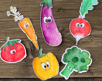 6 Sticker Set Vegetable Stickers Labels Stickers Kids and Adults Vegetarian Vegan