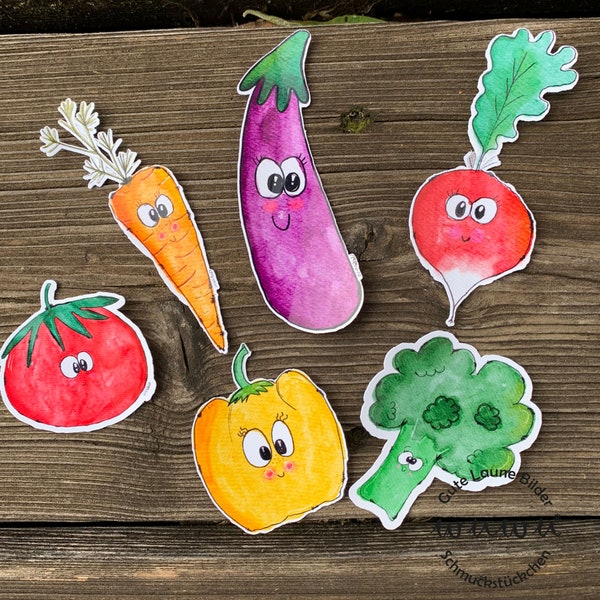 6 Sticker Set  Gemüse Aufkleber Etiketten Sticker Kinder und Erwachsene Vegetarier Vegan