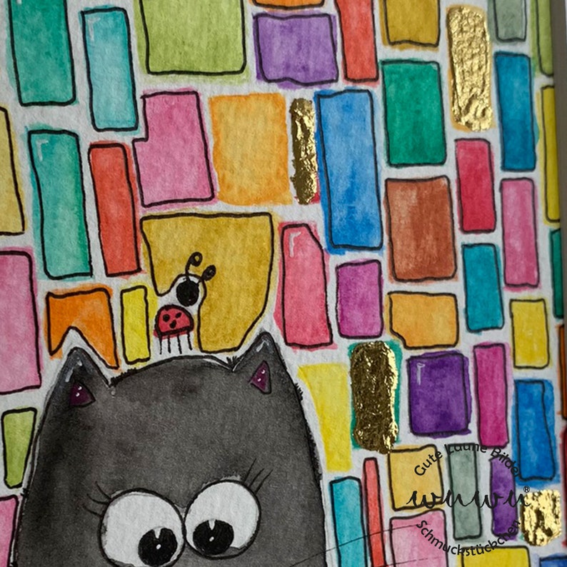 Katze Aquarell Original Hundertwasser Inspiration Kunst Bild 4