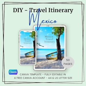 Mexico Itinerary Planner - Editable Canva Template - 50 Pages - Digital Download - Traveling to Mexico - Travel Itinerary Template Mexico
