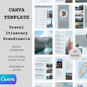 Ultimativer Norwegen Reiseplaner - Bearbeitbare Canva Vorlage - 50 Seiten - Digitaler Download - Reisen nach Europa / Norwegen - Schweden - Finnland