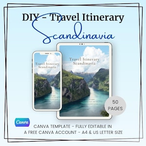 Ultimativer Norwegen Reiseplaner - Bearbeitbare Canva Vorlage - 50 Seiten - Digitaler Download - Reisen nach Europa / Norwegen - Schweden - Finnland