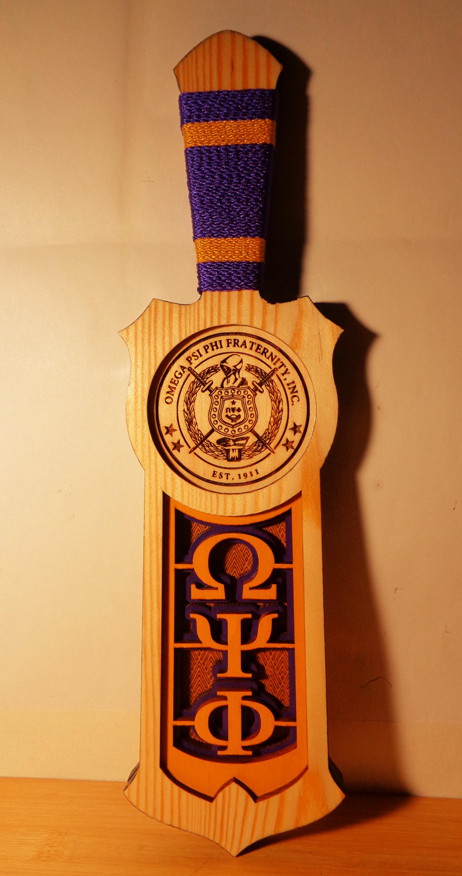 Omega Psi Phi 14-inch laser engraved layered paddle #2, Omega Psi Phi Fraternity paddles, Omega Psi Phi crossing gifts