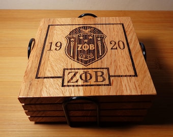 Posavasos de roble grabados con láser de Zeta Phi Beta con soporte: Regalo de hermandad