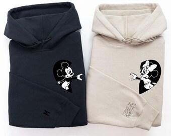 Custom Mickey and Minnie just Married Sweatshirt, Valentine Gift Hoodie, Couple Disney Matching Sweater, Disney Lover Valentines Day Sweater