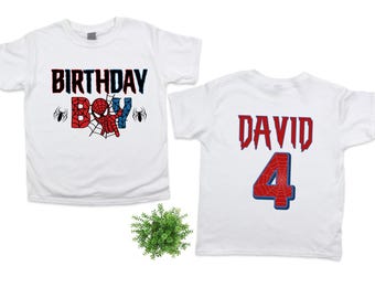 Spider It's My Birthday Boy Shirt, CharacteR Custom T-Shirt, Family Matching, Kids Party Tee, Toddler Mom Dad Sis Bro