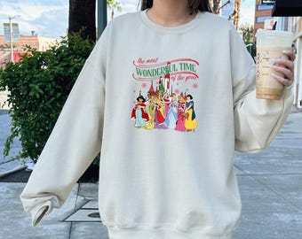 The Most Wonderful Time Of The Year Disney Princesses Christmas Sweatshirt, Girls Disneyland Xmas Trip Tee, Cute Disney Princess Christmas