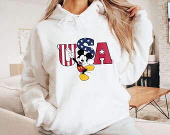 Disney USA Flag Hoodie, Mickey America Flag Sweatshirt, 4th
