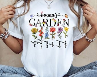 Personalized Mom's Garden Shirt with Children Names, Birth Flower Mom Tee, Custom Grandmother Floral The Most Meaningful Mother's Day Gift