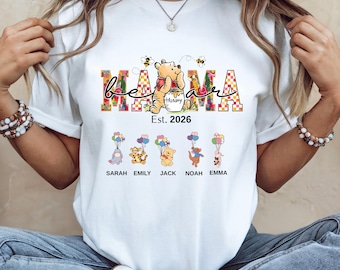 Camiseta personalizada con nombre de niño para el Día de la Madre, camiseta personalizada de Mamá Oso Pooh, camiseta de vacaciones para regalo familiar, Disney Life