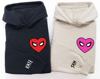 Custom Heart Spider Sweatshirt, Matching Valentine's Day Crewneck, Matching Hoodie For Couple, Couples Shirt