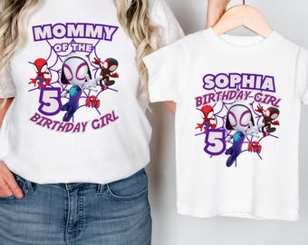 Custom Spidey Birthday Girl Shirt, Personalized Spidey Birthday Matching Shirts,Ghost Spider and her Amazing Friends Tee,Family Birthday Tee