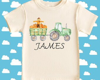 Personalized Pumpkin Tractor Kids Shirt, Fall Truck Toddler Shirt, Boys Tractor Shirt, Boys Thanksgiving Shirt, Halloween Kids Shirt