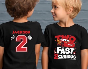 Custom Two Fast Curious McQueen Birthday Boy Shirt, Toddler Youth Birthday Family Crew Shirt, Custom Birthday Shirt,Disney Cars Birthday Tee