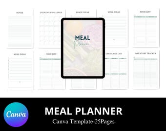 Canva-sjabloon voor maaltijdplanner | Afdrukbare weekplanning | Digitaal maaltijdplan