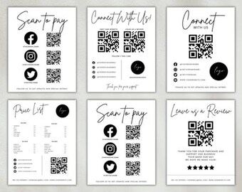 Bundel met QR-codeborden voor kleine bedrijven |  QR-sjablonen voor betalen, beoordelingen en sociale media