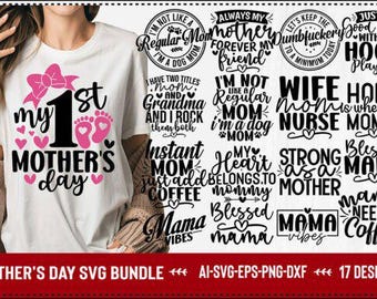 SVG-bundel voor Moederdag |  Moederdag png dxf eps | Kaartontwerp T-shirtmok