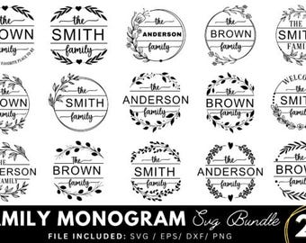 Familiemonogram SVG-bundel | Naam en eerste ontwerpen