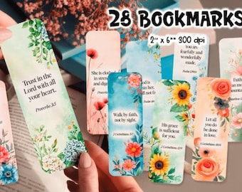 Bundel bijbelvers bloemen bladwijzer png | Christelijke afdrukbare bladwijzers | Digitaal downloadcadeau