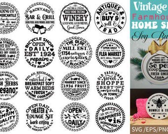 Vintage boerderij Home Sign SVG-bundel | Rustiek landelijk decor gesneden bestanden