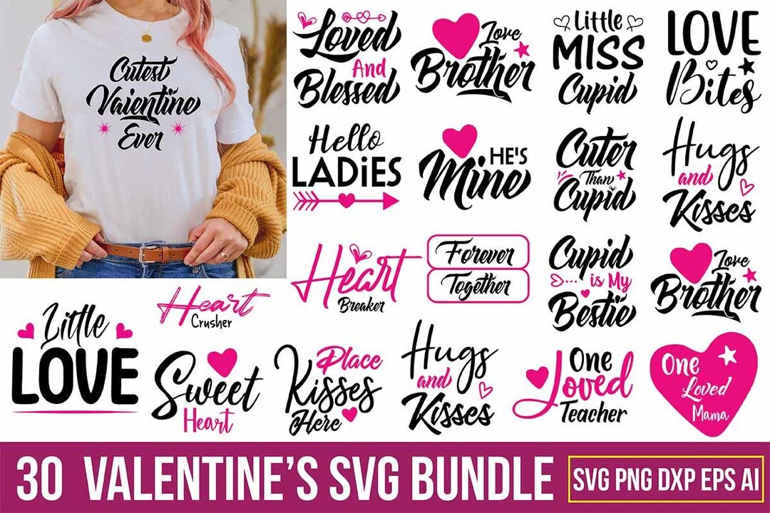 Valentine’s SVG Bundle | Love SVG Files | Hearts Quotes & Romantic ...