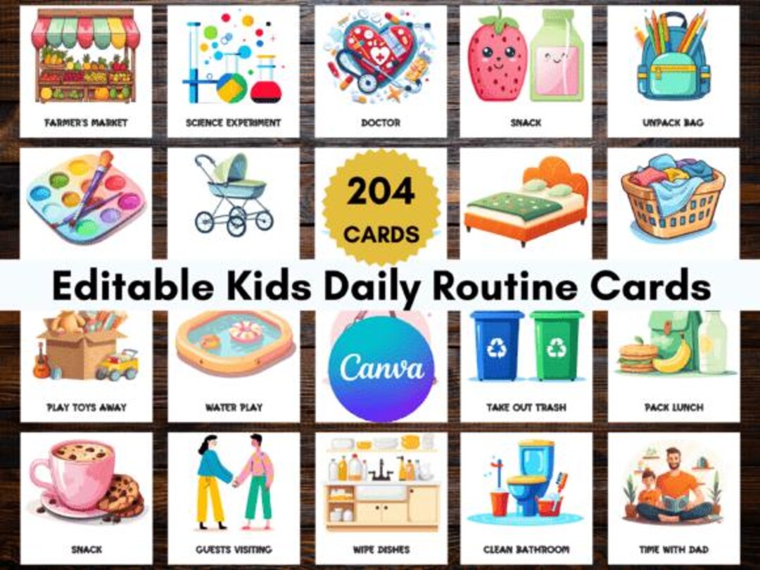 204 Editable Kids Daily Routine Cards - Etsy Canada