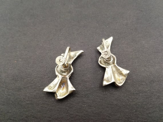 Antique sterling screw back bow earrings - image 4