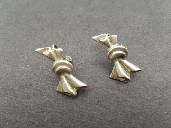 Antique sterling screw back bow earrings - image 2