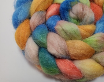 Hand Dyed Baby Alpaca Merino Wool Silk Top Roving 50/33/16 for Spinning and Felting Froot Loops FREE SHIPPING