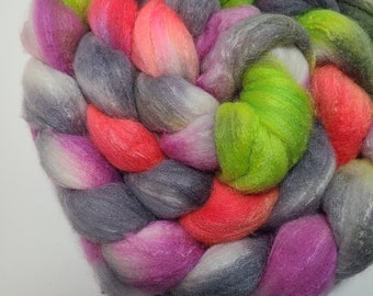 Hand Dyed Merino Wool Tussah Silk Top Roving 80/20 for Spinning and Felting Glowsticks FREE SHIPPING