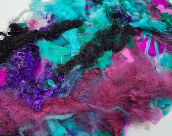 Textured Drum Carded Batt for Spinning and Felting- Mermaid Tail