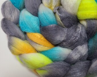 Hand Dyed Merino Wool Tussah Silk Top Roving 80/20 for Spinning and Felting Smells Like Teen Spirit FREE SHIPPING