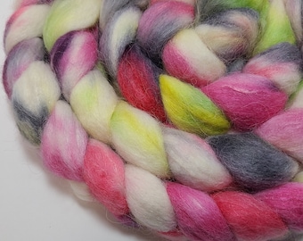 Hand Dyed Baby Alpaca Merino Wool Silk Top Roving 50/33/16 for Spinning and Felting Don't Eat Watermelon Seeds FREE SHIPPING